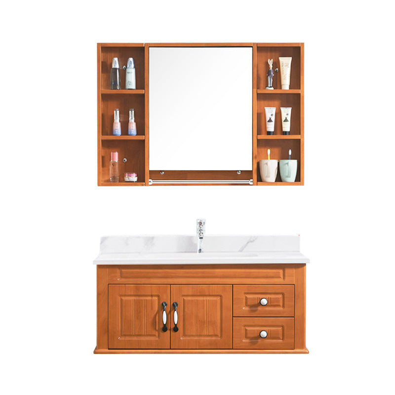 Mid Century Modern Sink Vanity Wood Wall Mount Bathroom Vanity with Mirror Vanity & Faucet & Mirror Cabinet 35.8"L x 18.9"W x 17.7"H Stone Clearhalo 'Bathroom Remodel & Bathroom Fixtures' 'Bathroom Vanities' 'bathroom_vanities' 'Home Improvement' 'home_improvement' 'home_improvement_bathroom_vanities' 7433210