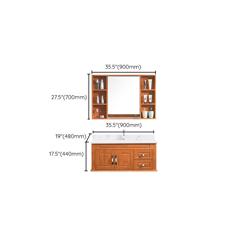 Mid Century Modern Sink Vanity Wood Wall Mount Bathroom Vanity with Mirror Clearhalo 'Bathroom Remodel & Bathroom Fixtures' 'Bathroom Vanities' 'bathroom_vanities' 'Home Improvement' 'home_improvement' 'home_improvement_bathroom_vanities' 7433217