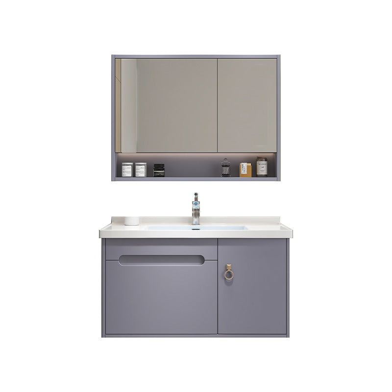 Single Glam Bathroom Vanity Ceramic Top Wall Mount Bath Vanity Vanity & Faucet & Mirror Cabinet 24"L x 20"W x 19"H Blue Clearhalo 'Bathroom Remodel & Bathroom Fixtures' 'Bathroom Vanities' 'bathroom_vanities' 'Home Improvement' 'home_improvement' 'home_improvement_bathroom_vanities' 7433232