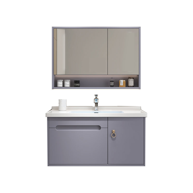 Single Glam Bathroom Vanity Ceramic Top Wall Mount Bath Vanity Vanity & Faucet & Mirror Cabinet 28"L x 20"W x 19"H Blue Clearhalo 'Bathroom Remodel & Bathroom Fixtures' 'Bathroom Vanities' 'bathroom_vanities' 'Home Improvement' 'home_improvement' 'home_improvement_bathroom_vanities' 7433240