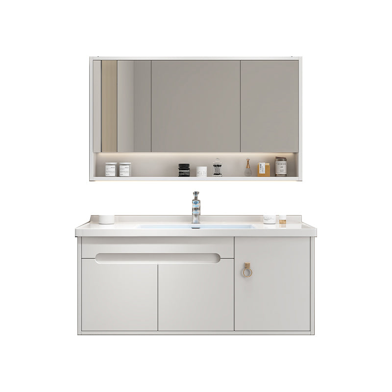 Single Glam Bathroom Vanity Ceramic Top Wall Mount Bath Vanity Vanity & Faucet & Mirror Cabinet 36"L x 20"W x 19"H White Clearhalo 'Bathroom Remodel & Bathroom Fixtures' 'Bathroom Vanities' 'bathroom_vanities' 'Home Improvement' 'home_improvement' 'home_improvement_bathroom_vanities' 7433242