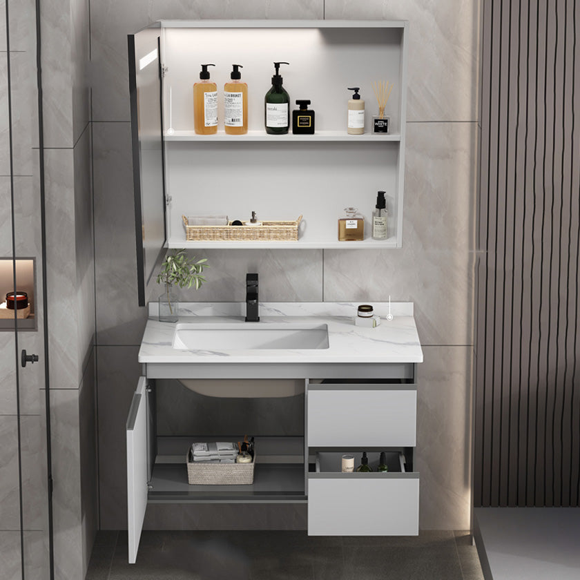 Modern Bath Vanity Gray Single Rectangular Wall Mount Sink Vanity Clearhalo 'Bathroom Remodel & Bathroom Fixtures' 'Bathroom Vanities' 'bathroom_vanities' 'Home Improvement' 'home_improvement' 'home_improvement_bathroom_vanities' 7433257