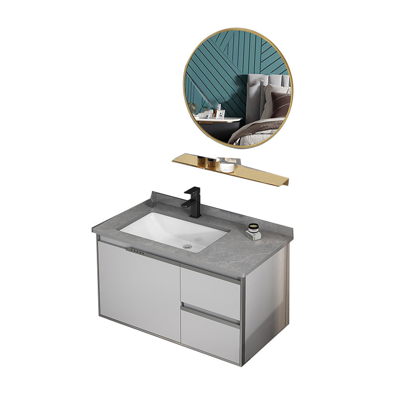 Modern Bath Vanity Gray Single Rectangular Wall Mount Sink Vanity Vanity & Faucet & Mirrors 31"L x 19"W x 18"H 2 Clearhalo 'Bathroom Remodel & Bathroom Fixtures' 'Bathroom Vanities' 'bathroom_vanities' 'Home Improvement' 'home_improvement' 'home_improvement_bathroom_vanities' 7433264