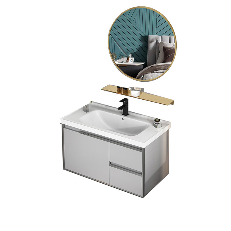 Modern Bath Vanity Gray Single Rectangular Wall Mount Sink Vanity Vanity & Faucet & Mirrors 32"L x 19"W x 18"H 2 Clearhalo 'Bathroom Remodel & Bathroom Fixtures' 'Bathroom Vanities' 'bathroom_vanities' 'Home Improvement' 'home_improvement' 'home_improvement_bathroom_vanities' 7433268