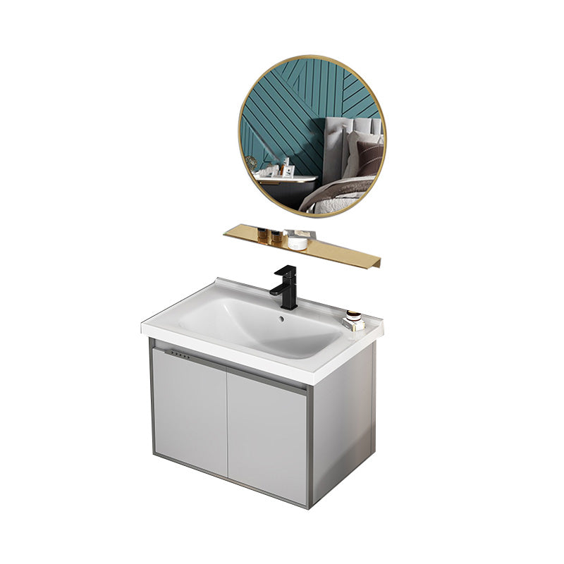 Modern Bath Vanity Gray Single Rectangular Wall Mount Sink Vanity Vanity & Faucet & Mirrors 24"L x 19"W x 18"H Drawer Not Included Clearhalo 'Bathroom Remodel & Bathroom Fixtures' 'Bathroom Vanities' 'bathroom_vanities' 'Home Improvement' 'home_improvement' 'home_improvement_bathroom_vanities' 7433274