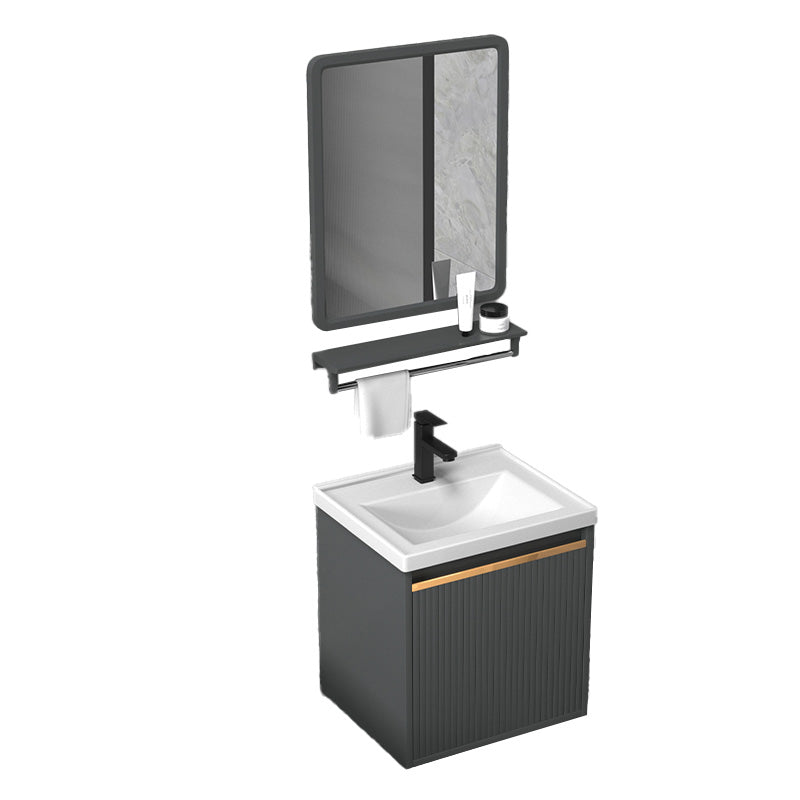 Glam Metal Sink Vanity Wall Mount Faucet Included Bathroom Vanity Vanity & Faucet & Square Mirror 16"L x 14"W x 17"H Clearhalo 'Bathroom Remodel & Bathroom Fixtures' 'Bathroom Vanities' 'bathroom_vanities' 'Home Improvement' 'home_improvement' 'home_improvement_bathroom_vanities' 7433317
