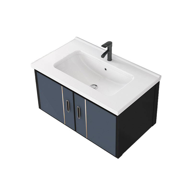 Glam Metal Sink Vanity Wall Mount Single-Sink Bathroom Vanity Vanity & Faucet 28"L x 19"W x 17"H Clearhalo 'Bathroom Remodel & Bathroom Fixtures' 'Bathroom Vanities' 'bathroom_vanities' 'Home Improvement' 'home_improvement' 'home_improvement_bathroom_vanities' 7433344