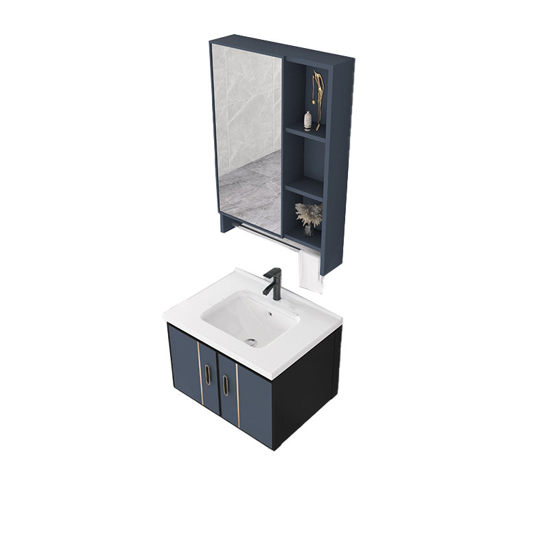Glam Metal Sink Vanity Wall Mount Single-Sink Bathroom Vanity Vanity & Faucet & Mirror Cabinet 24"L x 16.1"W x 16.5"H Clearhalo 'Bathroom Remodel & Bathroom Fixtures' 'Bathroom Vanities' 'bathroom_vanities' 'Home Improvement' 'home_improvement' 'home_improvement_bathroom_vanities' 7433361