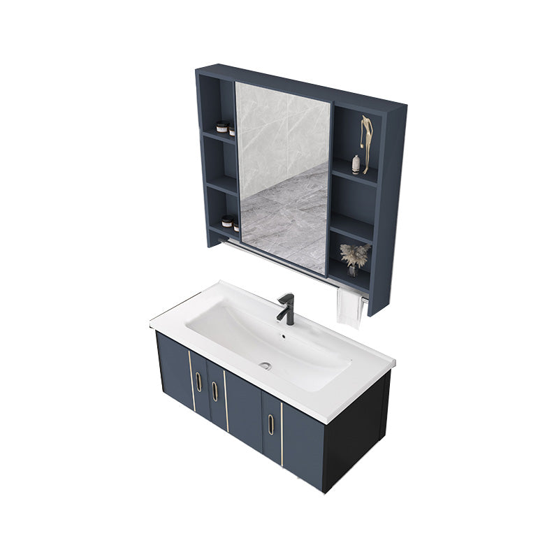 Glam Metal Sink Vanity Wall Mount Single-Sink Bathroom Vanity Vanity & Faucet & Mirror Cabinet 36"L x 19"W x 17"H Clearhalo 'Bathroom Remodel & Bathroom Fixtures' 'Bathroom Vanities' 'bathroom_vanities' 'Home Improvement' 'home_improvement' 'home_improvement_bathroom_vanities' 7433366