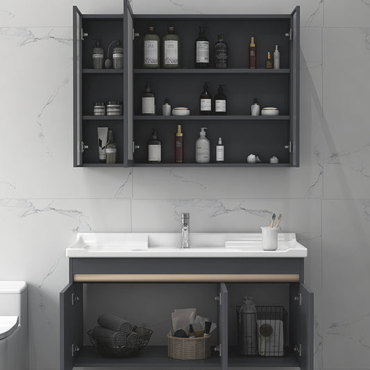Modern Sink Vanity Wall Mount Gray Metal Base Single-Sink Oval Vanity Set Clearhalo 'Bathroom Remodel & Bathroom Fixtures' 'Bathroom Vanities' 'bathroom_vanities' 'Home Improvement' 'home_improvement' 'home_improvement_bathroom_vanities' 7433394