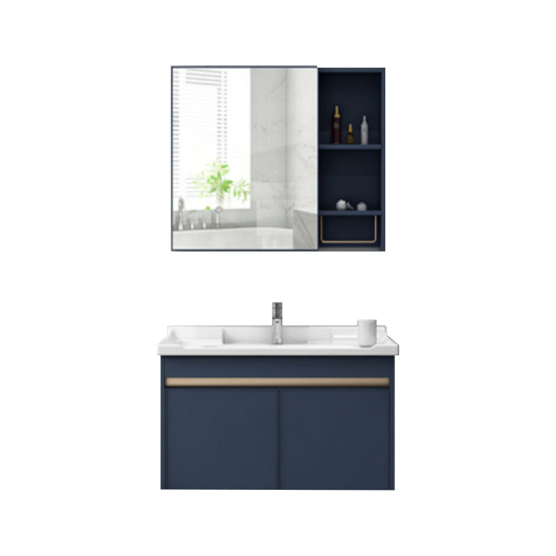 Modern Sink Vanity Wall Mount Gray Metal Base Single-Sink Oval Vanity Set Vanity & Faucet & Mirror Cabinet Blue Clearhalo 'Bathroom Remodel & Bathroom Fixtures' 'Bathroom Vanities' 'bathroom_vanities' 'Home Improvement' 'home_improvement' 'home_improvement_bathroom_vanities' 7433395