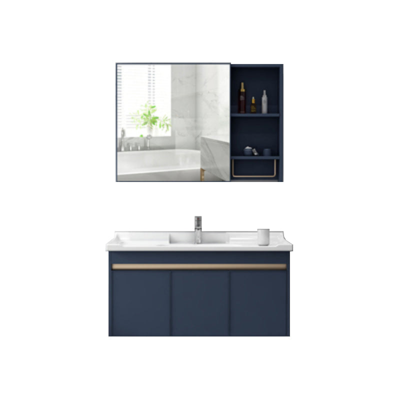 Modern Sink Vanity Wall Mount Gray Metal Base Single-Sink Oval Vanity Set Vanity & Faucet & Mirror Cabinet Blue Clearhalo 'Bathroom Remodel & Bathroom Fixtures' 'Bathroom Vanities' 'bathroom_vanities' 'Home Improvement' 'home_improvement' 'home_improvement_bathroom_vanities' 7433397