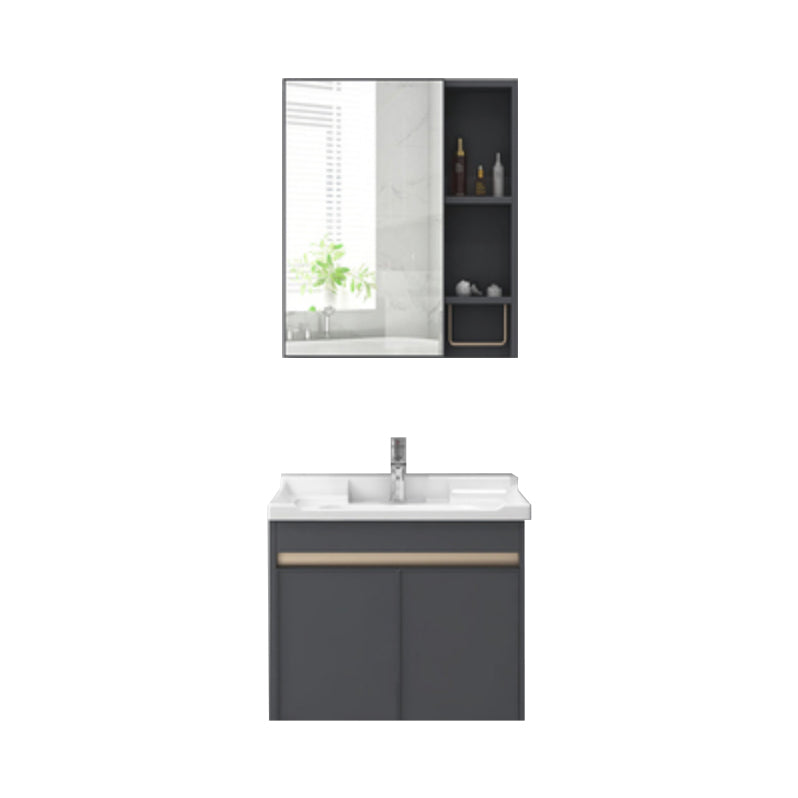 Modern Sink Vanity Wall Mount Gray Metal Base Single-Sink Oval Vanity Set Vanity & Faucet & Mirror Cabinet 24"L x 16"W x 19"H Grey Clearhalo 'Bathroom Remodel & Bathroom Fixtures' 'Bathroom Vanities' 'bathroom_vanities' 'Home Improvement' 'home_improvement' 'home_improvement_bathroom_vanities' 7433404