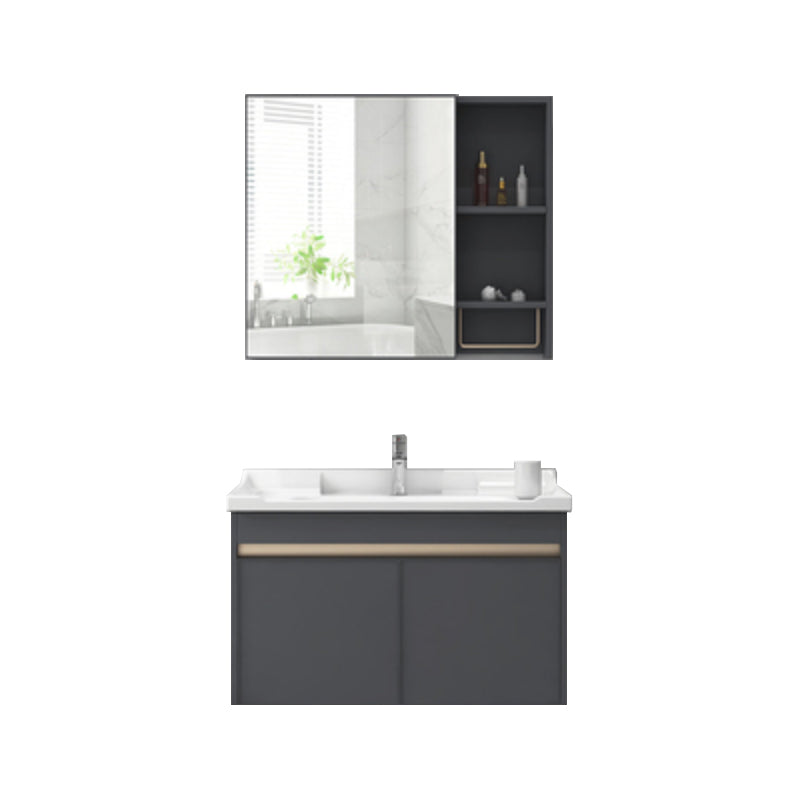 Modern Sink Vanity Wall Mount Gray Metal Base Single-Sink Oval Vanity Set Vanity & Faucet & Mirror Cabinet Grey Clearhalo 'Bathroom Remodel & Bathroom Fixtures' 'Bathroom Vanities' 'bathroom_vanities' 'Home Improvement' 'home_improvement' 'home_improvement_bathroom_vanities' 7433405