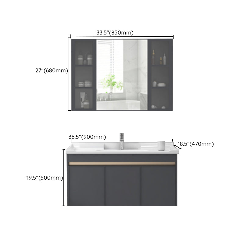 Modern Sink Vanity Wall Mount Gray Metal Base Single-Sink Oval Vanity Set Clearhalo 'Bathroom Remodel & Bathroom Fixtures' 'Bathroom Vanities' 'bathroom_vanities' 'Home Improvement' 'home_improvement' 'home_improvement_bathroom_vanities' 7433423