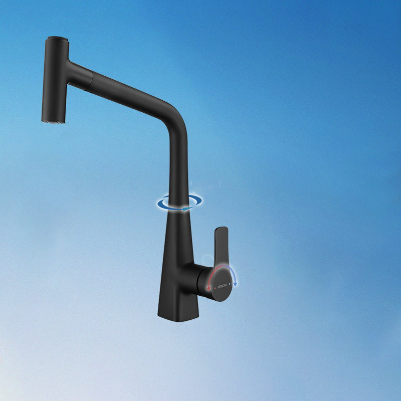 Contemporary Kitchen Bar Faucet Lead Free Swivel Spout with Pull Out Sprayer Black Clearhalo 'Home Improvement' 'home_improvement' 'home_improvement_kitchen_faucets' 'Kitchen Faucets' 'Kitchen Remodel & Kitchen Fixtures' 'Kitchen Sinks & Faucet Components' 'kitchen_faucets' 7434018