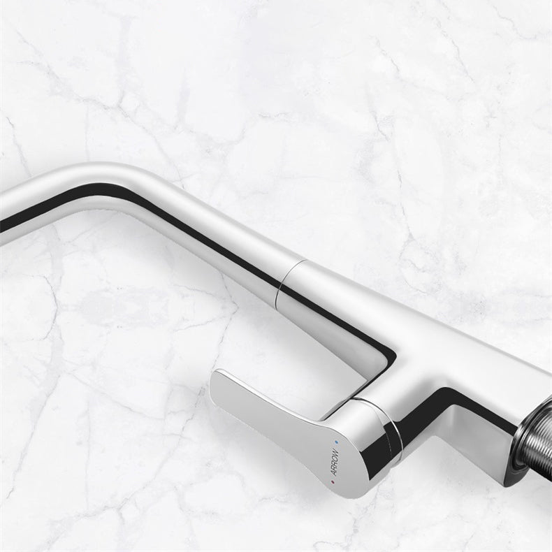 Contemporary Kitchen Bar Faucet Lead Free Swivel Spout with Pull Out Sprayer Clearhalo 'Home Improvement' 'home_improvement' 'home_improvement_kitchen_faucets' 'Kitchen Faucets' 'Kitchen Remodel & Kitchen Fixtures' 'Kitchen Sinks & Faucet Components' 'kitchen_faucets' 7434025