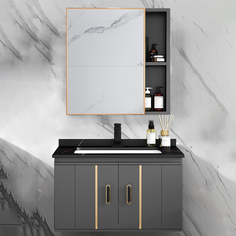Single Sink Bath Vanity Black Wall Mount Modern Metal Base Vanity Set Clearhalo 'Bathroom Remodel & Bathroom Fixtures' 'Bathroom Vanities' 'bathroom_vanities' 'Home Improvement' 'home_improvement' 'home_improvement_bathroom_vanities' 7435334