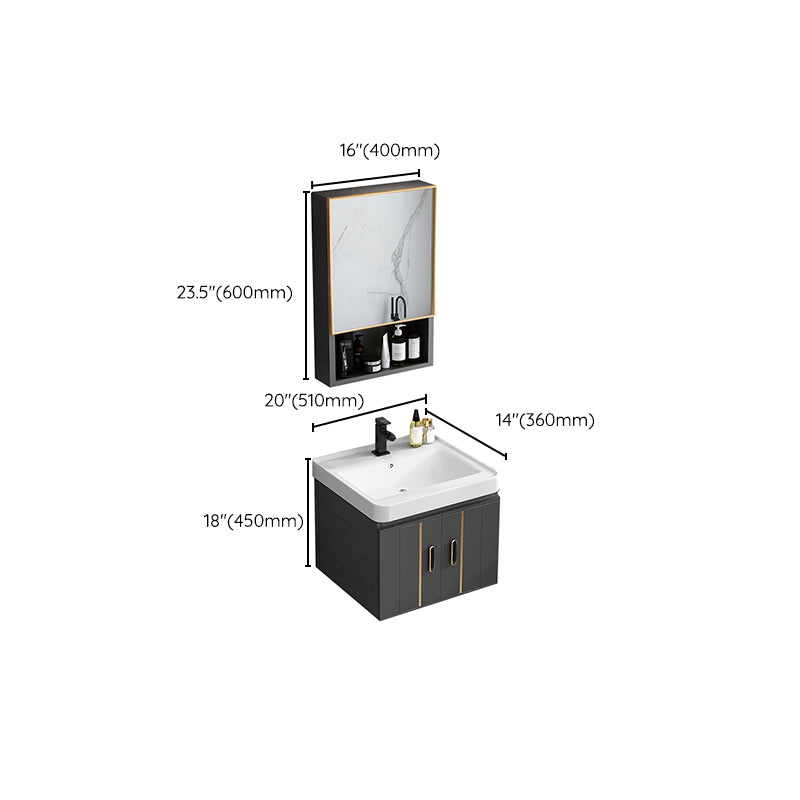 Single Sink Bath Vanity Black Wall Mount Modern Metal Base Vanity Set Clearhalo 'Bathroom Remodel & Bathroom Fixtures' 'Bathroom Vanities' 'bathroom_vanities' 'Home Improvement' 'home_improvement' 'home_improvement_bathroom_vanities' 7435363