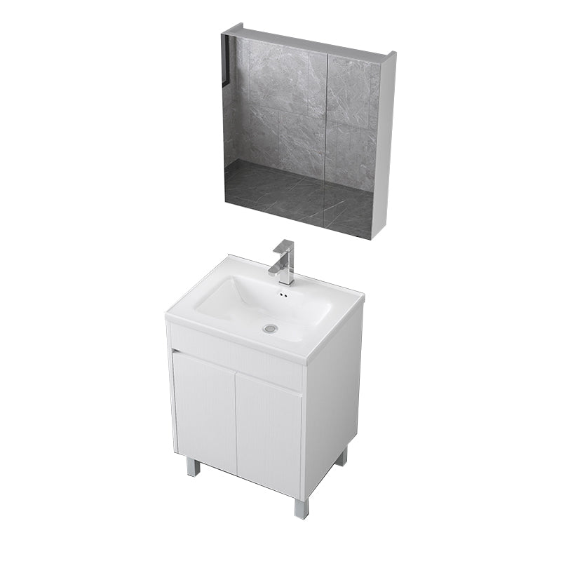 Rectangular Freestanding Bathroom Vanity White Modern Single-Sink Vanity Set Vanity & Faucet & Mirror Cabinet 24"L x 19"W x 34"H Clearhalo 'Bathroom Remodel & Bathroom Fixtures' 'Bathroom Vanities' 'bathroom_vanities' 'Home Improvement' 'home_improvement' 'home_improvement_bathroom_vanities' 7435371