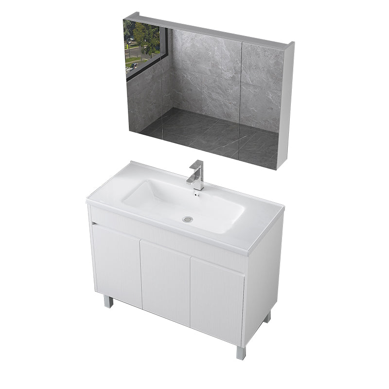 Rectangular Freestanding Bathroom Vanity White Modern Single-Sink Vanity Set Vanity & Faucet & Mirror Cabinet 40"L x 19"W x 34"H Clearhalo 'Bathroom Remodel & Bathroom Fixtures' 'Bathroom Vanities' 'bathroom_vanities' 'Home Improvement' 'home_improvement' 'home_improvement_bathroom_vanities' 7435379