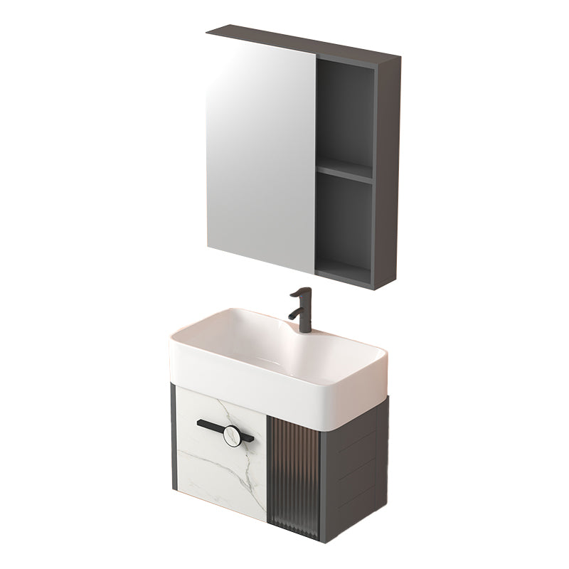 Modern Wall Mount Sink Vanity Gray Metal Base Single-Sink Rectangular Vanity Set Vanity & Faucet & Mirror Cabinet 22"L x 12"W x 20"H White Clearhalo 'Bathroom Remodel & Bathroom Fixtures' 'Bathroom Vanities' 'bathroom_vanities' 'Home Improvement' 'home_improvement' 'home_improvement_bathroom_vanities' 7435988