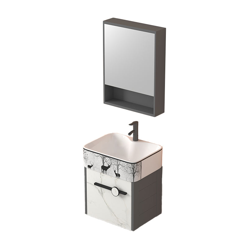 Modern Wall Mount Sink Vanity Gray Metal Base Single-Sink Rectangular Vanity Set Vanity & Faucet & Mirror Cabinet 16"L x 12"W x 20"H Bright White Clearhalo 'Bathroom Remodel & Bathroom Fixtures' 'Bathroom Vanities' 'bathroom_vanities' 'Home Improvement' 'home_improvement' 'home_improvement_bathroom_vanities' 7435993