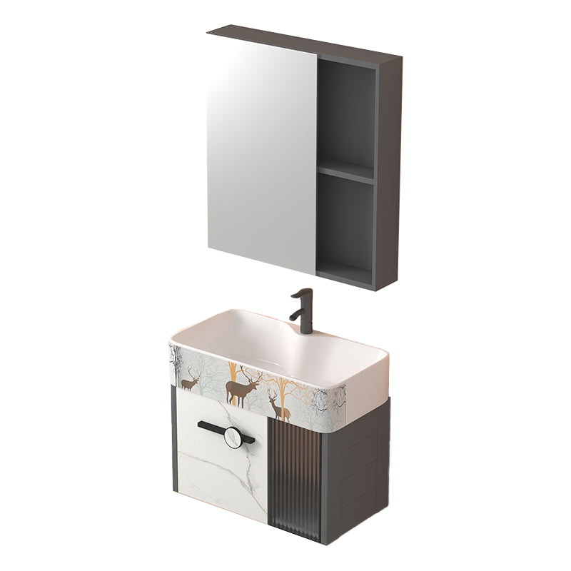 Modern Wall Mount Sink Vanity Gray Metal Base Single-Sink Rectangular Vanity Set Vanity & Faucet & Mirror Cabinet 22"L x 12"W x 20"H Frosted White Clearhalo 'Bathroom Remodel & Bathroom Fixtures' 'Bathroom Vanities' 'bathroom_vanities' 'Home Improvement' 'home_improvement' 'home_improvement_bathroom_vanities' 7436003