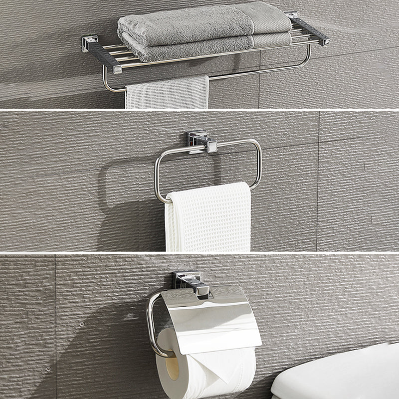 Metal Silver Bathroom Hardware Set 5 - Piece Adhesive Mount Bathroom Hardware Clearhalo 'Bathroom Hardware Sets' 'Bathroom Hardware' 'Bathroom Remodel & Bathroom Fixtures' 'bathroom_hardware_sets' 'Home Improvement' 'home_improvement' 'home_improvement_bathroom_hardware_sets' 7437849