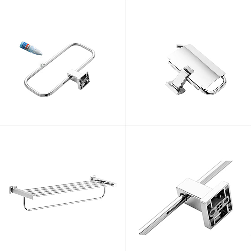 Metal Silver Bathroom Hardware Set 5 - Piece Adhesive Mount Bathroom Hardware Clearhalo 'Bathroom Hardware Sets' 'Bathroom Hardware' 'Bathroom Remodel & Bathroom Fixtures' 'bathroom_hardware_sets' 'Home Improvement' 'home_improvement' 'home_improvement_bathroom_hardware_sets' 7437851