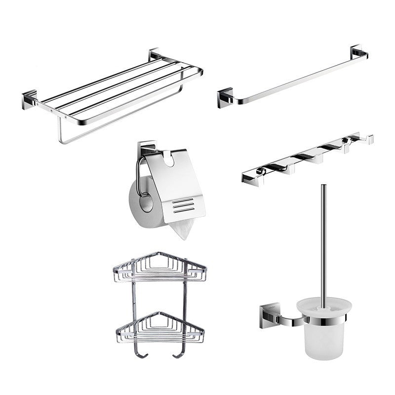 Bath Shelf Bathroom Accessory Kit Metal Drill and Screw Mount Bathroom Hardware Set 6-Piece Set Clearhalo 'Bathroom Hardware Sets' 'Bathroom Hardware' 'Bathroom Remodel & Bathroom Fixtures' 'bathroom_hardware_sets' 'Home Improvement' 'home_improvement' 'home_improvement_bathroom_hardware_sets' 7437861