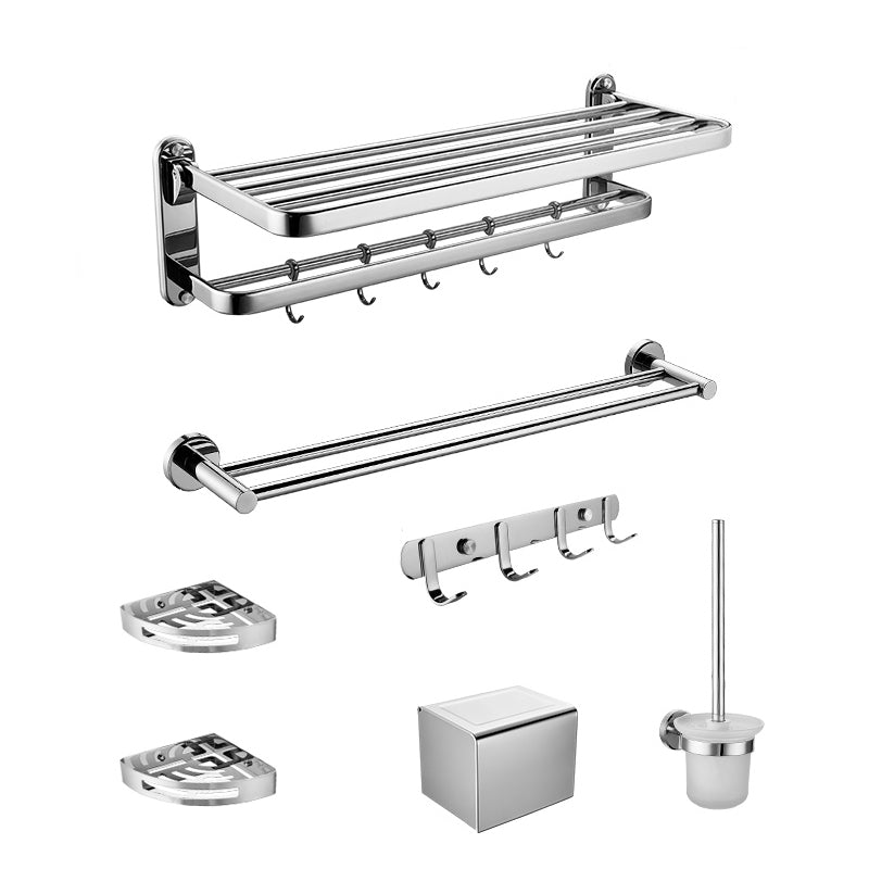 Silver Bathroom Hardware Set Drill and Screw Mount Metal Bathroom Accessory Kit Clearhalo 'Bathroom Hardware Sets' 'Bathroom Hardware' 'Bathroom Remodel & Bathroom Fixtures' 'bathroom_hardware_sets' 'Home Improvement' 'home_improvement' 'home_improvement_bathroom_hardware_sets' 7437878