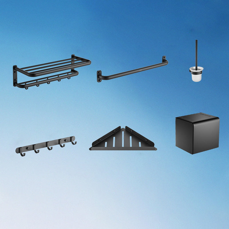 Modern Metal Bathroom Hardware Set 6-Piece Bathroom Accessory Kit Black Clearhalo 'Bathroom Hardware Sets' 'Bathroom Hardware' 'Bathroom Remodel & Bathroom Fixtures' 'bathroom_hardware_sets' 'Home Improvement' 'home_improvement' 'home_improvement_bathroom_hardware_sets' 7437885