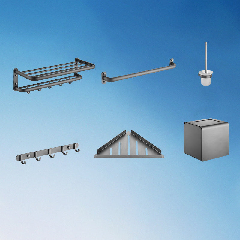 Modern Metal Bathroom Hardware Set 6-Piece Bathroom Accessory Kit Grey Clearhalo 'Bathroom Hardware Sets' 'Bathroom Hardware' 'Bathroom Remodel & Bathroom Fixtures' 'bathroom_hardware_sets' 'Home Improvement' 'home_improvement' 'home_improvement_bathroom_hardware_sets' 7437886