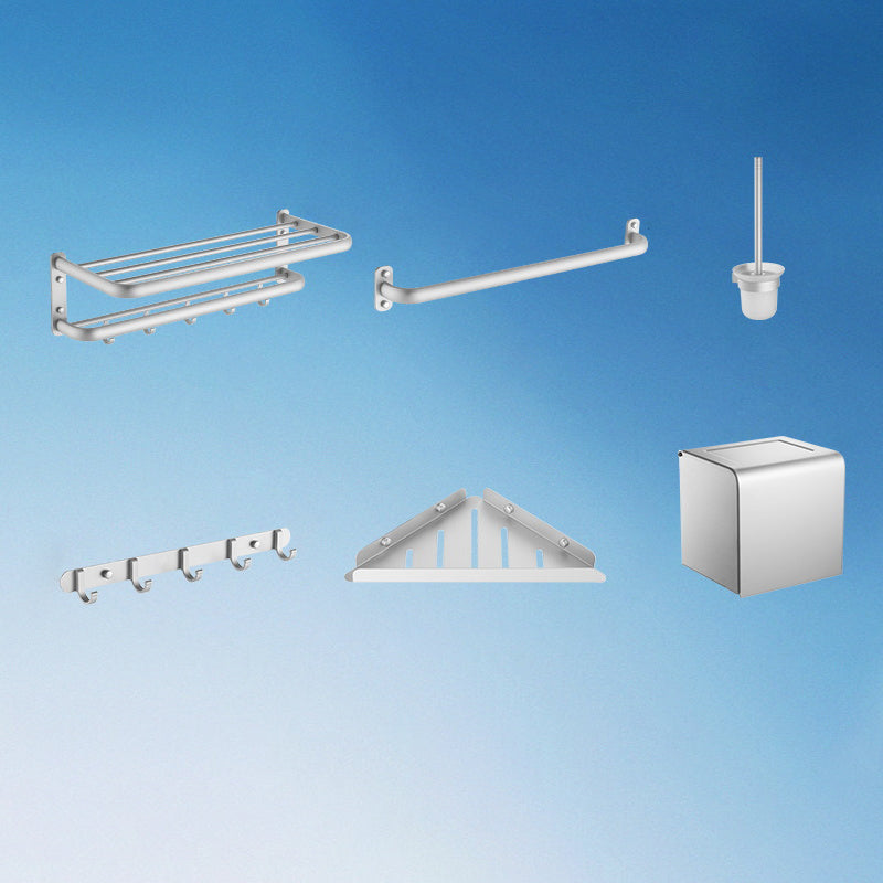 Modern Metal Bathroom Hardware Set 6-Piece Bathroom Accessory Kit Silver Clearhalo 'Bathroom Hardware Sets' 'Bathroom Hardware' 'Bathroom Remodel & Bathroom Fixtures' 'bathroom_hardware_sets' 'Home Improvement' 'home_improvement' 'home_improvement_bathroom_hardware_sets' 7437888