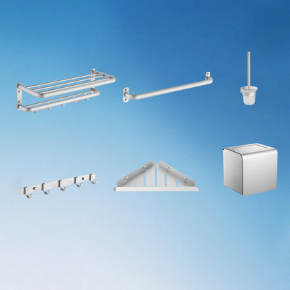 Modern Metal Bathroom Hardware Set 6-Piece Bathroom Accessory Kit Silver Clearhalo 'Bathroom Hardware Sets' 'Bathroom Hardware' 'Bathroom Remodel & Bathroom Fixtures' 'bathroom_hardware_sets' 'Home Improvement' 'home_improvement' 'home_improvement_bathroom_hardware_sets' 7437888