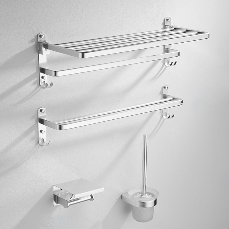 Silver Metal Bathroom Hardware Set 4 - Piece Bath Hardware Set 4 Piece Set Clearhalo 'Bathroom Hardware Sets' 'Bathroom Hardware' 'Bathroom Remodel & Bathroom Fixtures' 'bathroom_hardware_sets' 'Home Improvement' 'home_improvement' 'home_improvement_bathroom_hardware_sets' 7437914