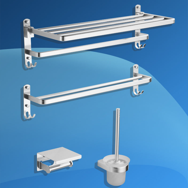 Silver Metal Bathroom Hardware Set 4 - Piece Bath Hardware Set Clearhalo 'Bathroom Hardware Sets' 'Bathroom Hardware' 'Bathroom Remodel & Bathroom Fixtures' 'bathroom_hardware_sets' 'Home Improvement' 'home_improvement' 'home_improvement_bathroom_hardware_sets' 7437915