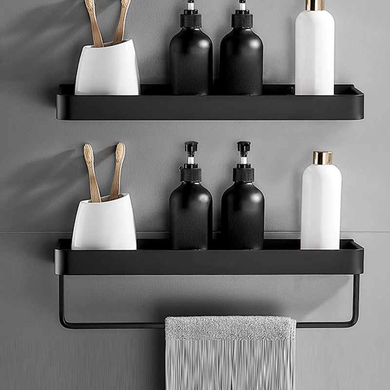 Modern Metal Bathroom Accessory Kit Drill and Screw Mount Bathroom Accessory Set 2-Piece Set (16"L with Bar Square Bath Shelf) Clearhalo 'Bathroom Hardware Sets' 'Bathroom Hardware' 'Bathroom Remodel & Bathroom Fixtures' 'bathroom_hardware_sets' 'Home Improvement' 'home_improvement' 'home_improvement_bathroom_hardware_sets' 7439168