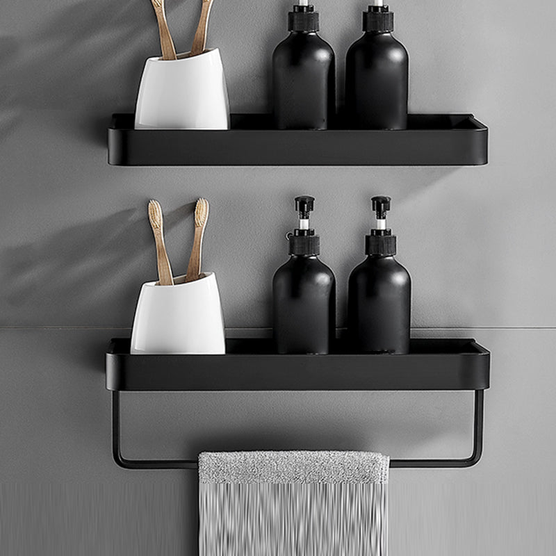 Modern Metal Bathroom Accessory Kit Drill and Screw Mount Bathroom Accessory Set 2-Piece Set (12"L with Bar Square Bath Shelf) Clearhalo 'Bathroom Hardware Sets' 'Bathroom Hardware' 'Bathroom Remodel & Bathroom Fixtures' 'bathroom_hardware_sets' 'Home Improvement' 'home_improvement' 'home_improvement_bathroom_hardware_sets' 7439169