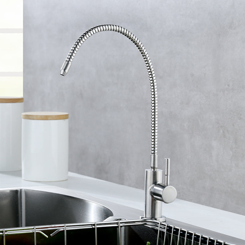 Farmhouse One Handle Kitchen Faucet High Arch Water Filler in Silver Clearhalo 'Home Improvement' 'home_improvement' 'home_improvement_kitchen_faucets' 'Kitchen Faucets' 'Kitchen Remodel & Kitchen Fixtures' 'Kitchen Sinks & Faucet Components' 'kitchen_faucets' 7440011