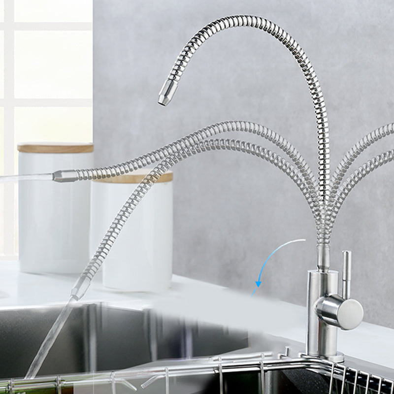 Farmhouse One Handle Kitchen Faucet High Arch Water Filler in Silver Clearhalo 'Home Improvement' 'home_improvement' 'home_improvement_kitchen_faucets' 'Kitchen Faucets' 'Kitchen Remodel & Kitchen Fixtures' 'Kitchen Sinks & Faucet Components' 'kitchen_faucets' 7440013