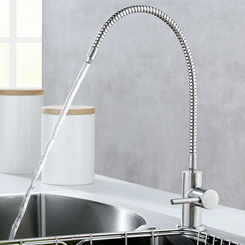 Farmhouse One Handle Kitchen Faucet High Arch Water Filler in Silver Clearhalo 'Home Improvement' 'home_improvement' 'home_improvement_kitchen_faucets' 'Kitchen Faucets' 'Kitchen Remodel & Kitchen Fixtures' 'Kitchen Sinks & Faucet Components' 'kitchen_faucets' 7440019