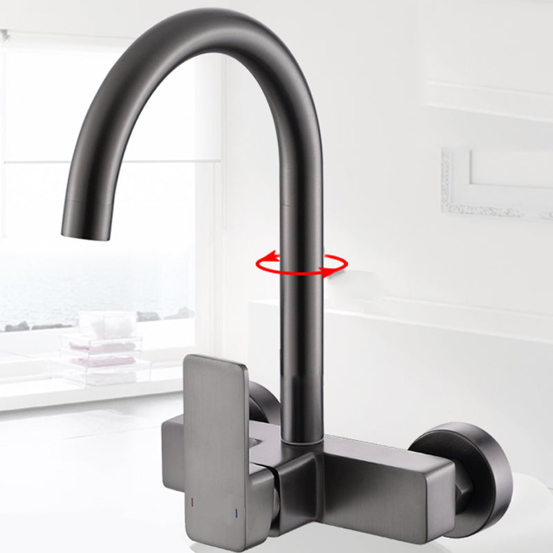 Contemporary Single Handle Kitchen Faucet 1 Hold Bar Faucet in Gray Square Curved Faucet Clearhalo 'Home Improvement' 'home_improvement' 'home_improvement_kitchen_faucets' 'Kitchen Faucets' 'Kitchen Remodel & Kitchen Fixtures' 'Kitchen Sinks & Faucet Components' 'kitchen_faucets' 7440022