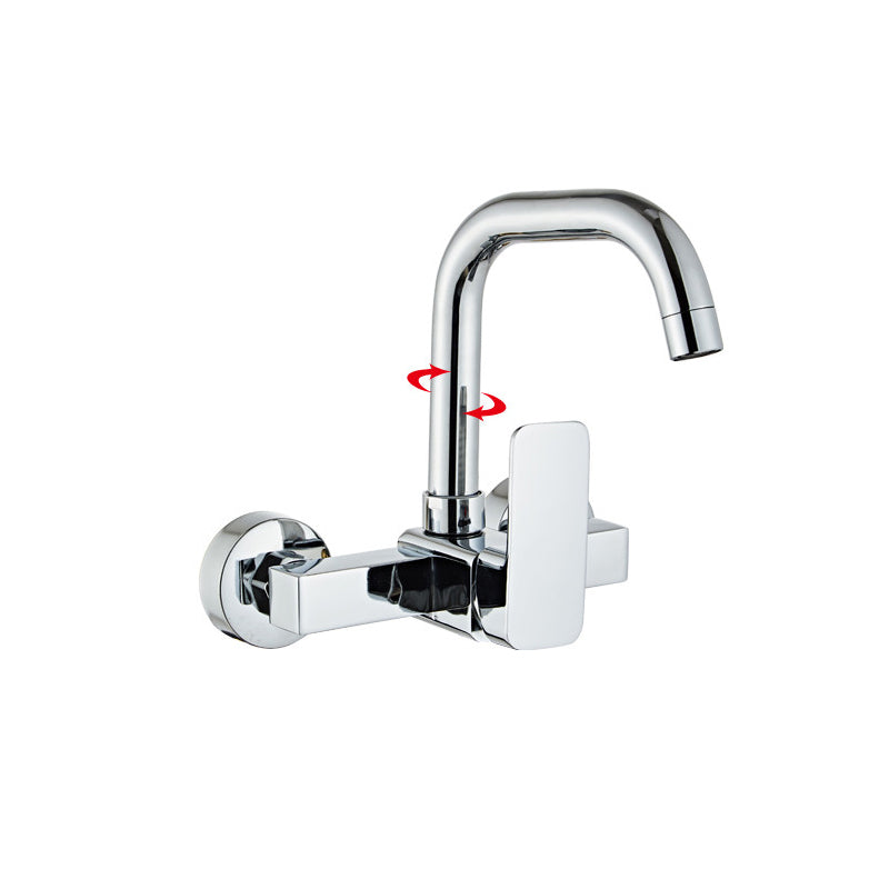 Modern Wall Mounted Single Handle Kitchen Faucet Metal Faucet in Chrome 7 Shape Single Mode Water Outlet Clearhalo 'Home Improvement' 'home_improvement' 'home_improvement_kitchen_faucets' 'Kitchen Faucets' 'Kitchen Remodel & Kitchen Fixtures' 'Kitchen Sinks & Faucet Components' 'kitchen_faucets' 7440075