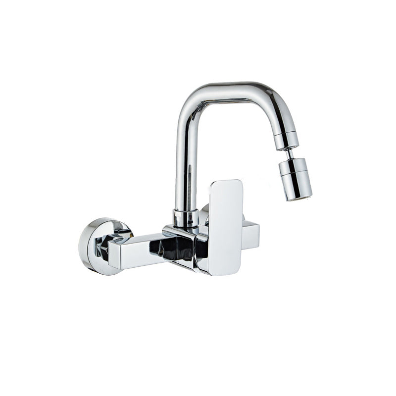 Modern Wall Mounted Single Handle Kitchen Faucet Metal Faucet in Chrome Clearhalo 'Home Improvement' 'home_improvement' 'home_improvement_kitchen_faucets' 'Kitchen Faucets' 'Kitchen Remodel & Kitchen Fixtures' 'Kitchen Sinks & Faucet Components' 'kitchen_faucets' 7440081
