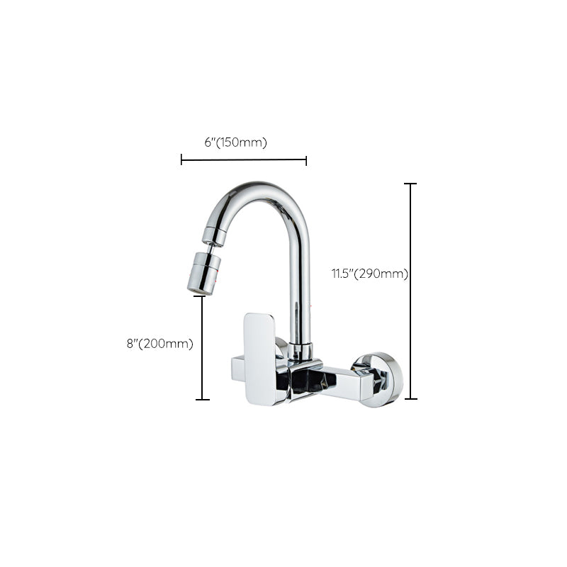 Modern Wall Mounted Single Handle Kitchen Faucet Metal Faucet in Chrome Clearhalo 'Home Improvement' 'home_improvement' 'home_improvement_kitchen_faucets' 'Kitchen Faucets' 'Kitchen Remodel & Kitchen Fixtures' 'Kitchen Sinks & Faucet Components' 'kitchen_faucets' 7440087