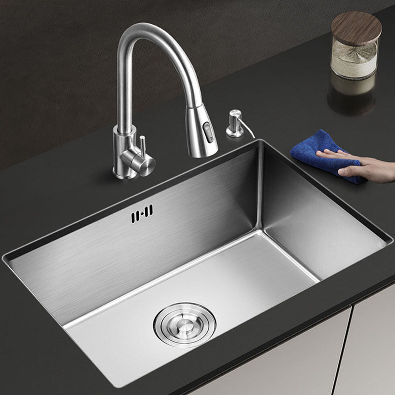 Modern Style Kitchen Sink Stainless Steel Undermount Kitchen Sink with Faucet 27"L x 17"W x 8"H Pull Out Faucet Clearhalo 'Home Improvement' 'home_improvement' 'home_improvement_kitchen_sinks' 'Kitchen Remodel & Kitchen Fixtures' 'Kitchen Sinks & Faucet Components' 'Kitchen Sinks' 'kitchen_sinks' 7440095