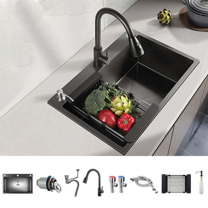 Modern Style Kitchen Sink Stainless Steel Drop-In Kitchen Sink with Faucet Pull Out Faucet Clearhalo 'Home Improvement' 'home_improvement' 'home_improvement_kitchen_sinks' 'Kitchen Remodel & Kitchen Fixtures' 'Kitchen Sinks & Faucet Components' 'Kitchen Sinks' 'kitchen_sinks' 7440111