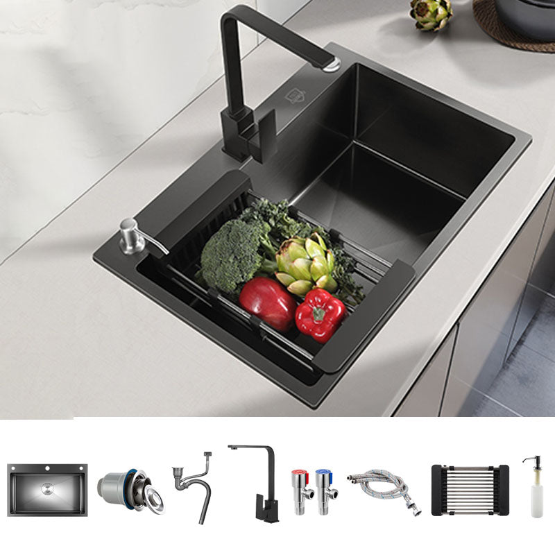 Modern Style Kitchen Sink Stainless Steel Drop-In Kitchen Sink with Faucet Square Faucet Clearhalo 'Home Improvement' 'home_improvement' 'home_improvement_kitchen_sinks' 'Kitchen Remodel & Kitchen Fixtures' 'Kitchen Sinks & Faucet Components' 'Kitchen Sinks' 'kitchen_sinks' 7440114
